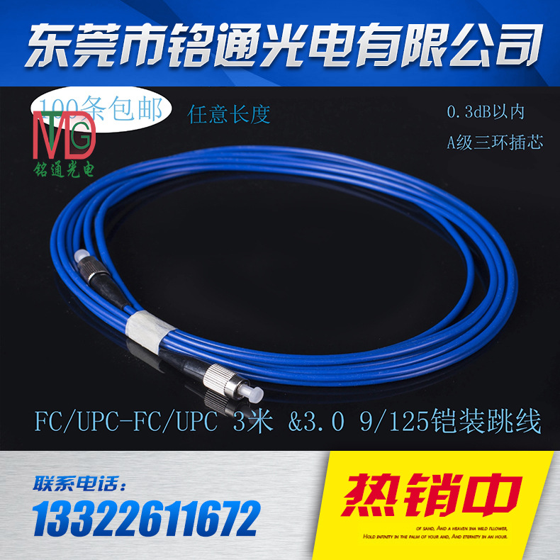厂家直销 FC-FC 单模单芯 铠装跳线3米防压防鼠咬铠装光缆