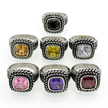 热销品牌钛钢戒指 不锈钢铸造复古戒指 方形锆石彩钻男女款指环