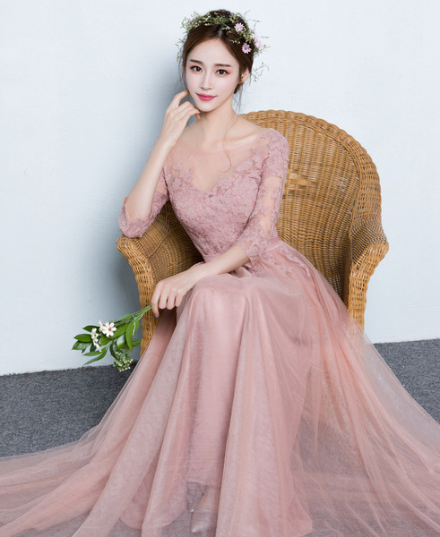 wedding dresses and bride long pink Bridesmaid Dress