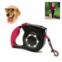 亚马逊新款遛狗自动伸缩牵引绳LED照明反光大中型宠物用品