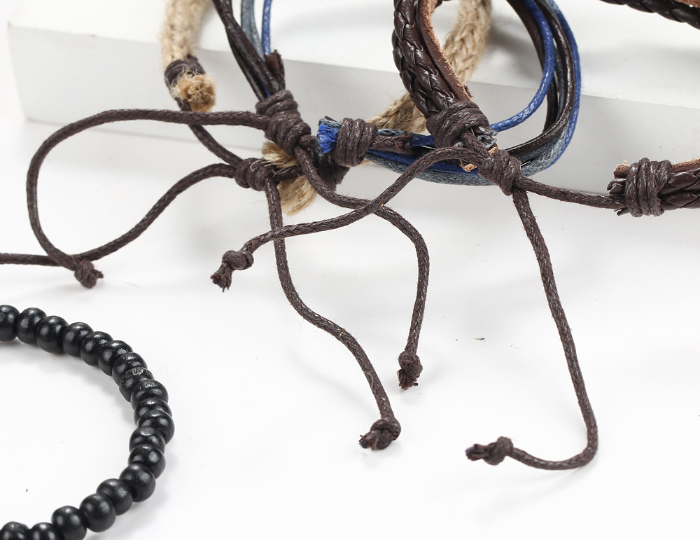 Multi-layer Adjustable Leather Beaded Bracelet For Men Retro Style_voghion.com