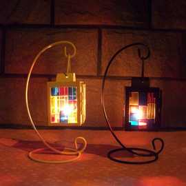 y056彩色玻璃复古铁艺烛台 创意欧式家饰风灯 婚庆道具摆件礼品