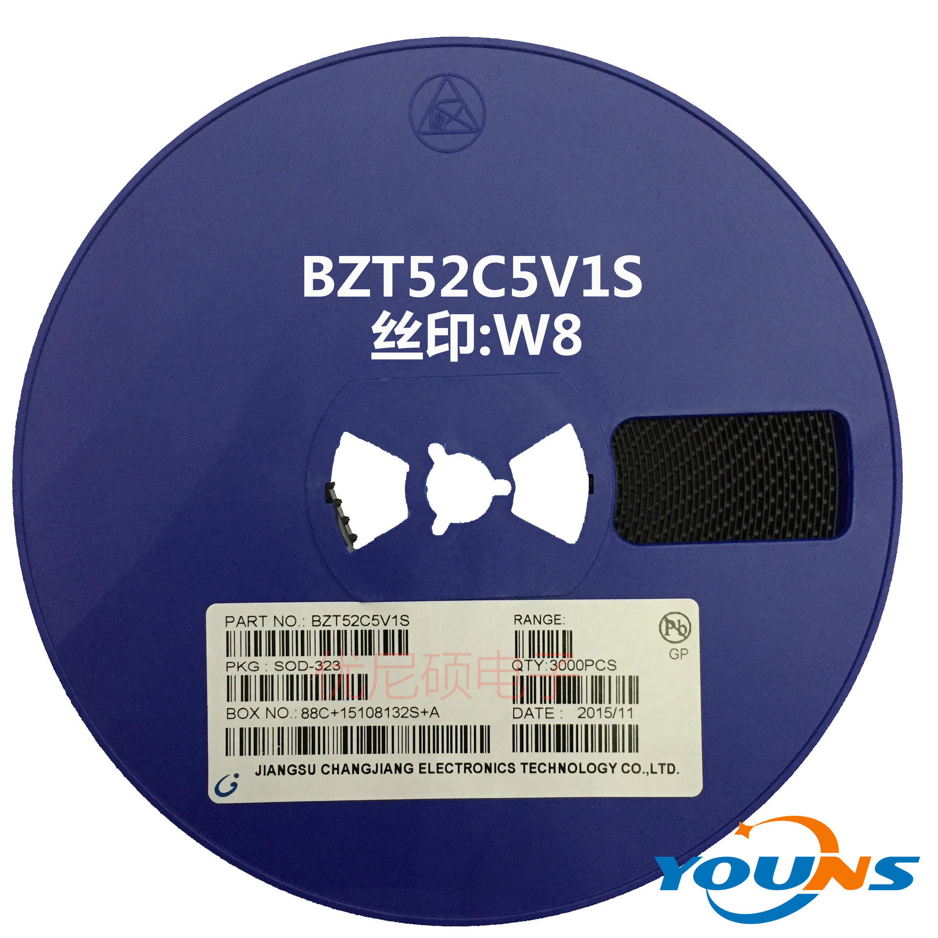 长电 贴片稳压二极管 BZT52C5V1S 5.1V 丝印W8 SOD-323 全新正品