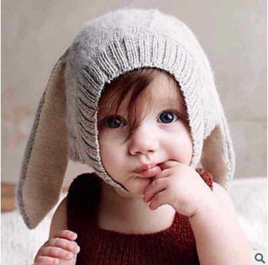 儿童长耳朵兔子帽子男女宝宝新款帽子婴儿小孩长耳朵针织套头帽