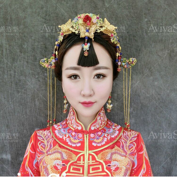 复古新娘饰品古装头饰中式结婚发饰秀禾服凤冠配饰套装现货|ms