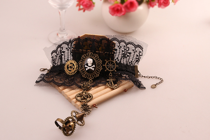 Vintage Style Punk Flower Skull Gear Alloy Lace Wholesale Bracelets display picture 5