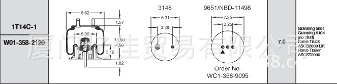 FIRESTONE气动隔振器 W01-358-2120 气囊 空气弹簧 橡胶弹簧