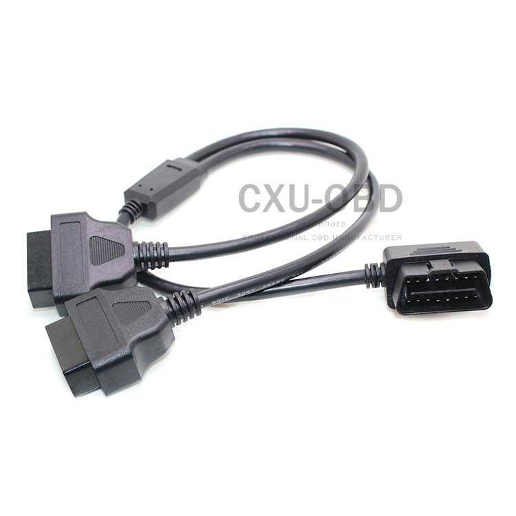 L型 弯头 16针16满芯 OBD2 一分二延长线弯头 一拖二 汽车连接线