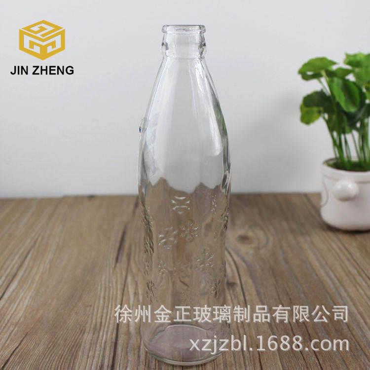 玻璃瓶厂家定做批发 300ml透明汽水玻璃瓶 雪花浮雕饮料瓶