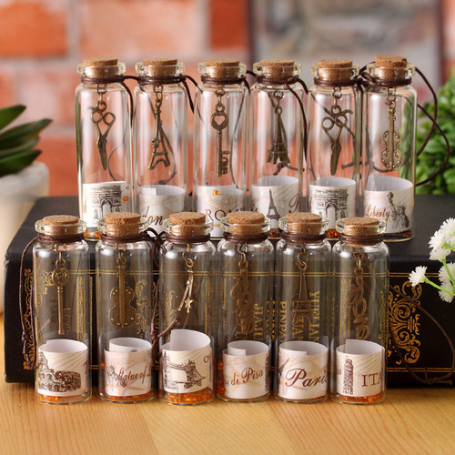 Retro Wishing Bottle World Scenery Lucky Bottle Glass Trumpet Cork Drift Bottle Creative Home Wholesale