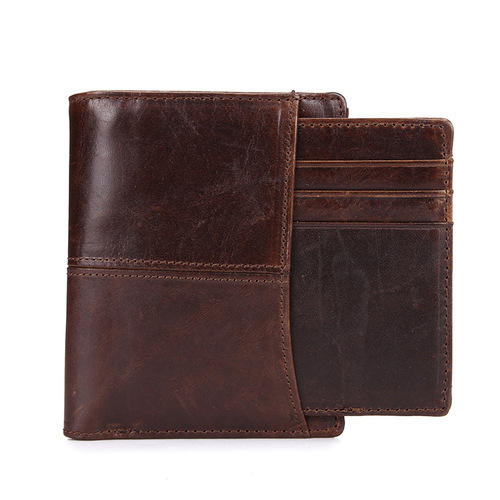 Foreign trade supply men's genuine leather wallet retro short wallet oil wax cowhide wallet genuine leather men's bag wallet