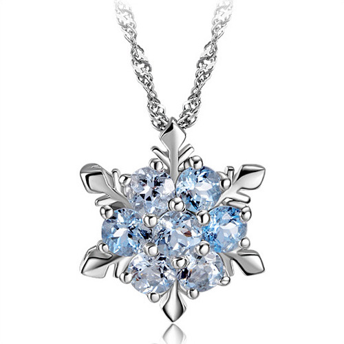 New 925 Sterling Silver Sapphire Snowflake Silver Pendant Korean Wholesale Jewelry display picture 4