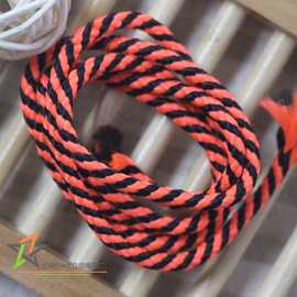 4mm荧光橘黑间色涤纶绳 八股编织绳 鞋带 产品挂绳 服装辅料