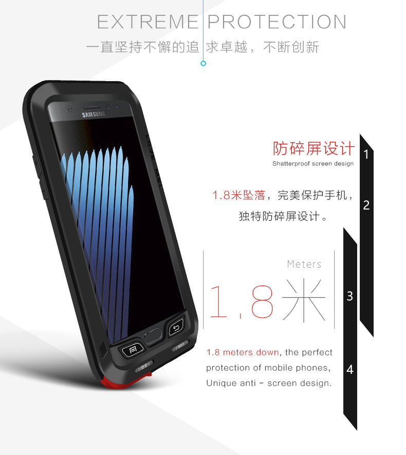 LOVE MEI Powerful Water Resistant Shockproof Dust/Dirt/Snow Proof Aluminum Metal Outdoor Heavy Duty Case Cover for Samsung Galaxy Note 7