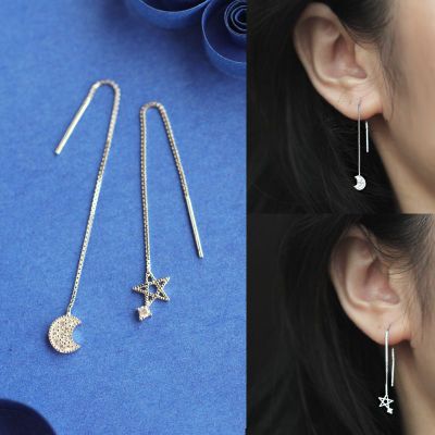 Pendientes de plata esterlina s925 estilo coreano moda estrella Luna pendientes de diamantes pendientes de moda para mujer amarillo Fobo