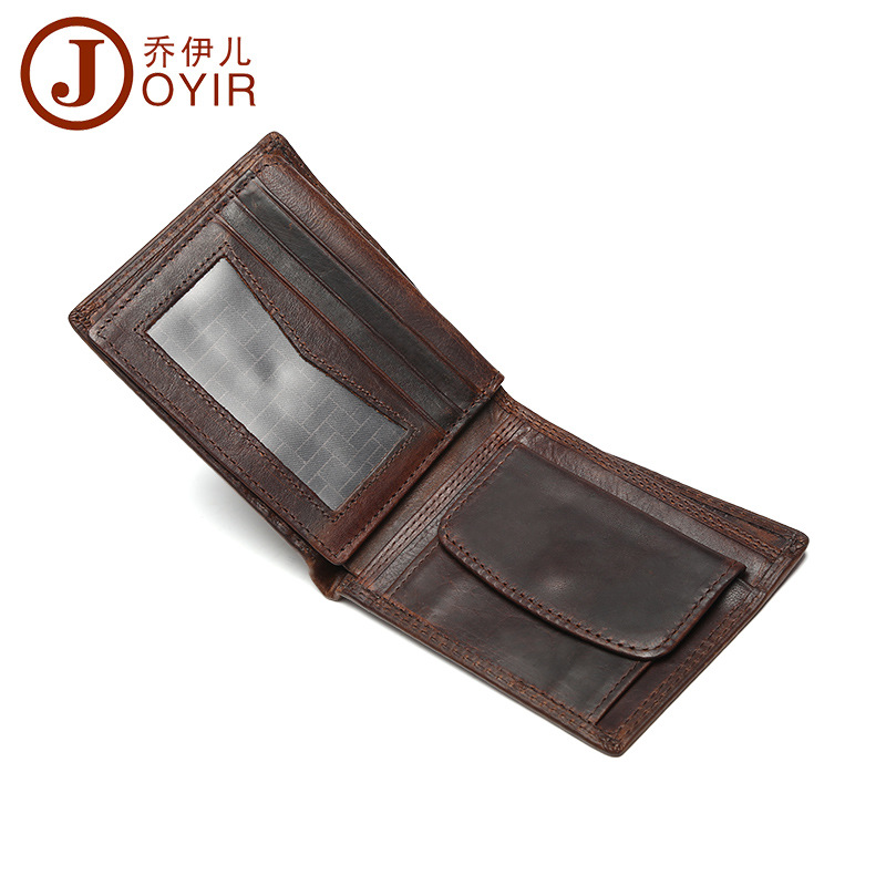 男士短款真皮钱包 RFID防磁头层牛皮欧美时尚休闲钱夹疯马皮银包