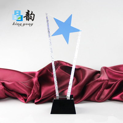 晶韵供应水晶奖杯奖牌酸洗刀片奖杯五角星配件奖杯K9材质刻字logo|ms