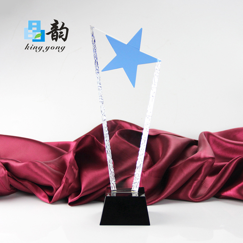 晶韵供应水晶奖杯奖牌酸洗刀片奖杯五角星配件奖杯K9材质刻字logo|ms