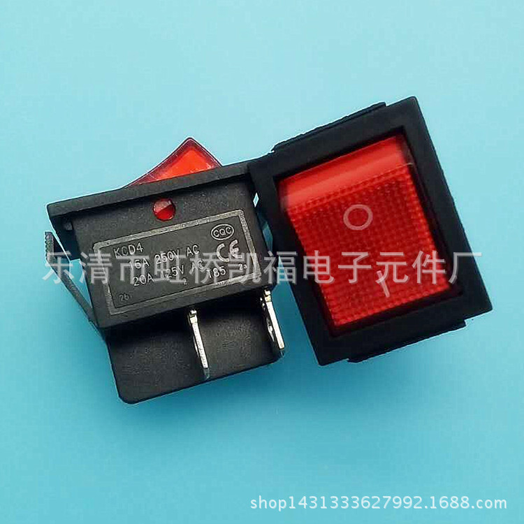 优质KCD4-04船型开关 四脚两档 带灯翘板开12V带灯24V带灯220V