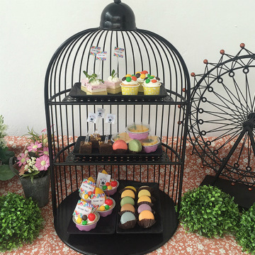 Jaula de pájaro de hierro de estilo europeo decoración de la boda estante de pastelería estante de sushi cake shop buffet doble capa pastelería rack