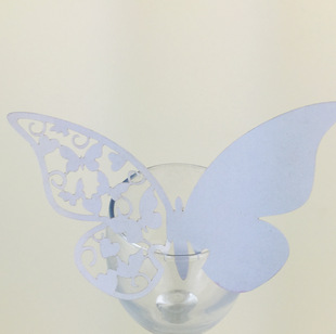 Factory wholesale fashion wedding party CUP card seat card name hollow laser art butterfly wine cup card