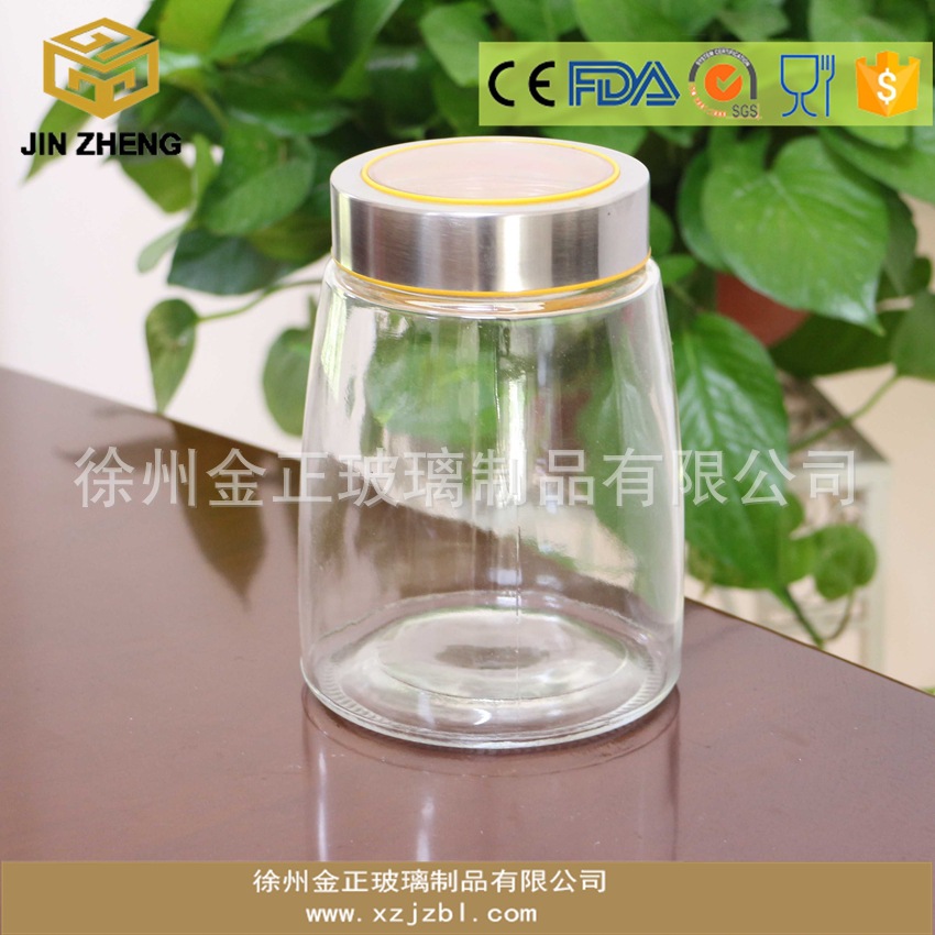 现货1300ml无铅玻璃罐 圆柱梯形玻璃密封瓶 塑料/金属/玻璃盖