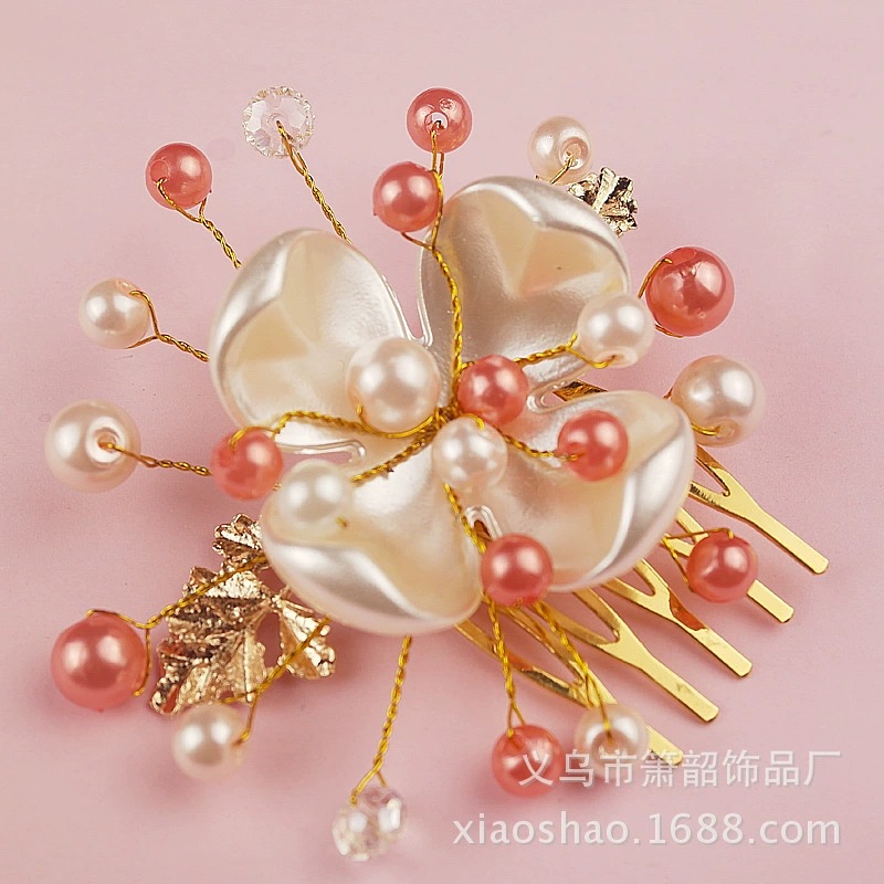 Fuchsia hair accessory from pearl for bride handmade, Korean set, wedding accessories