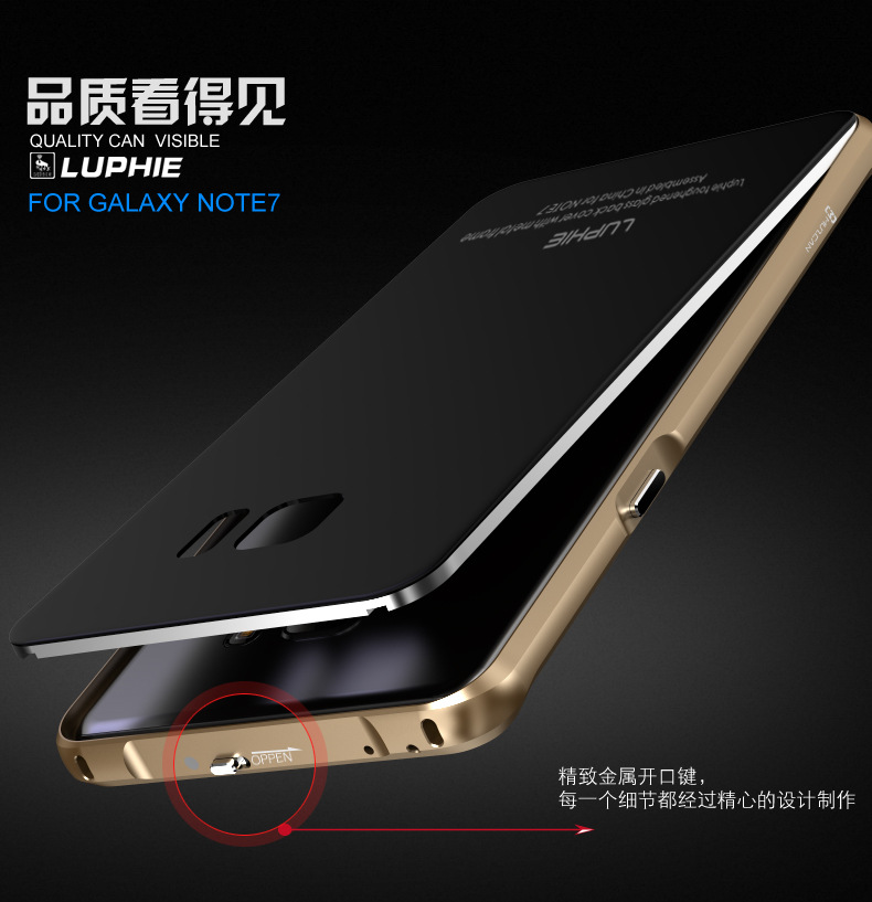 Luphie Aircraft Aluminum Metal Frame 9H Tempered Glass Back Cover Case for Samsung Galaxy Note 7 N9300