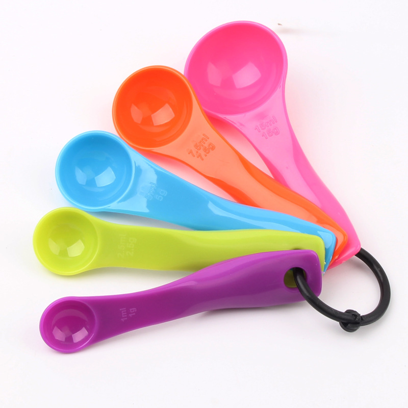 烘焙工具DIY烘焙奶粉勺带刻度量匙套装 彩色5件套咖啡PP塑料量勺