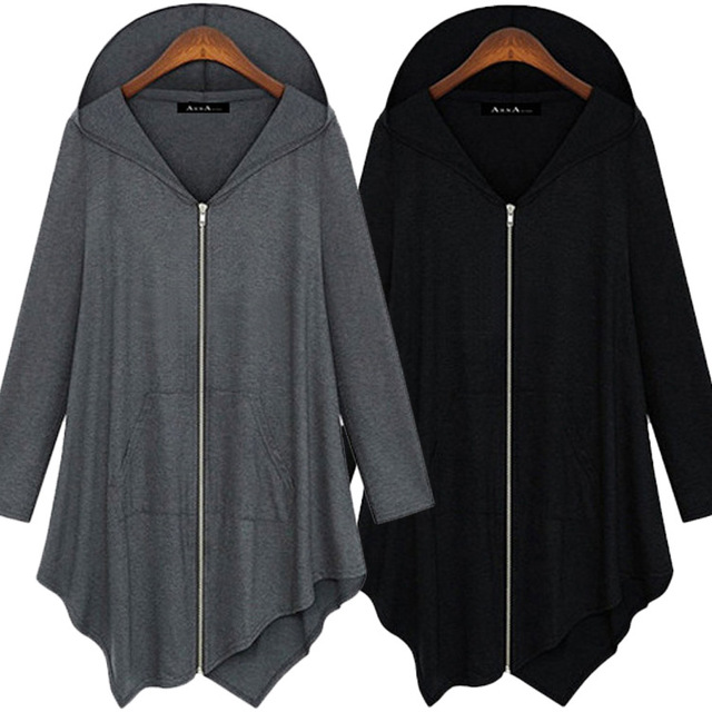 Hooded cardigan large medium length loose zip coat