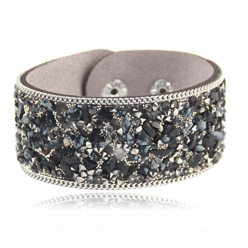 Fashion gems gravel leather irregular crystal bracelet