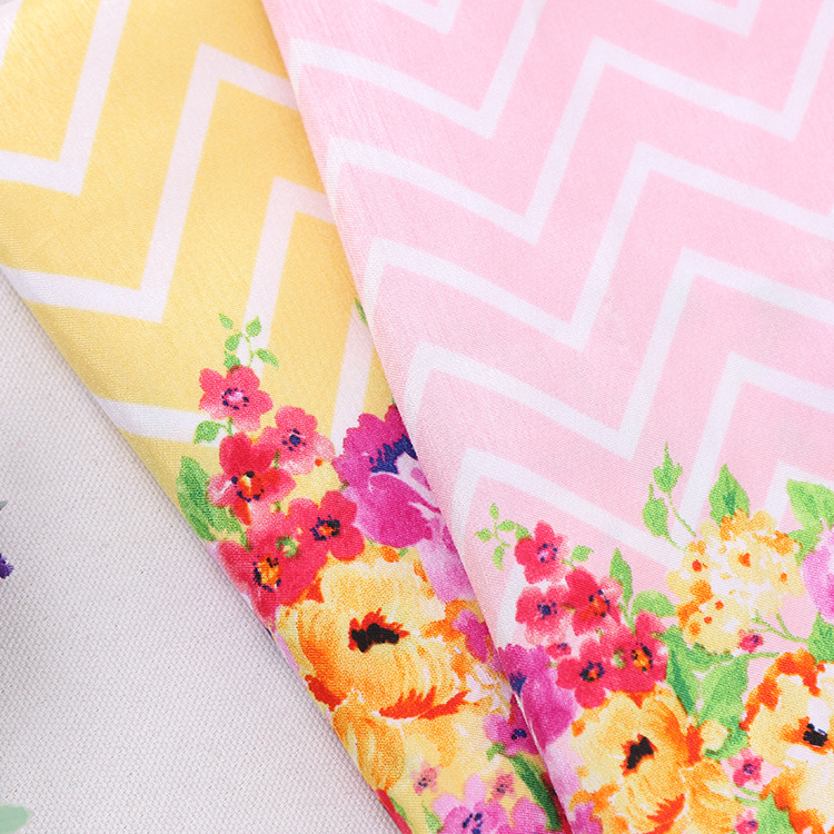 厂家供应 现货供应竹节缎东方绸印花童装面料  空变竹节色丁印花