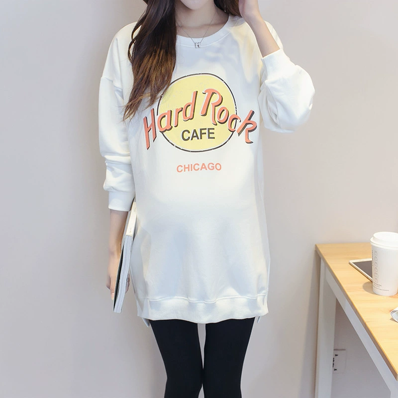 [Распродажа] Осенне-зимняя новая одежда для беременных Корейский Топ для беременных с длинным рукавом от пота Утолщенная флисовая подкладка Длинные Большие размеры