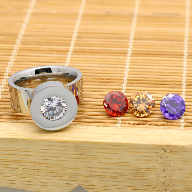 Real Gold Plated Plating Material Zircon Inlay Material Vacuum Plating Real Gold Plated 18K Gold Round 304 Stainless Steel Fashion Waterproof Non Tarnish Rings