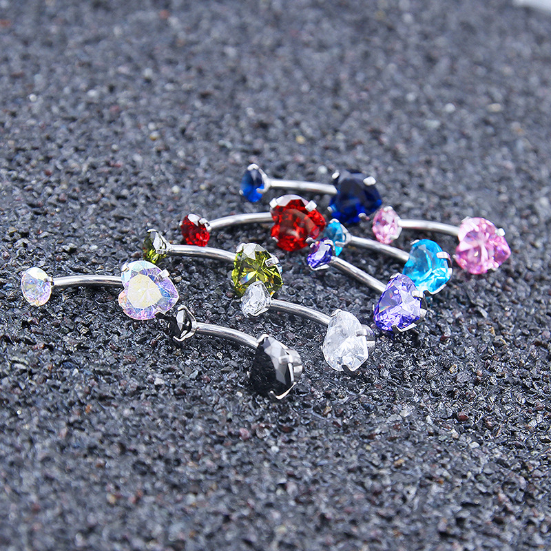 Heart-Shaped CZ Belly Button Ring Stainless Steel Double Head Dangle Navel Piercing Jewelry detail image 13
