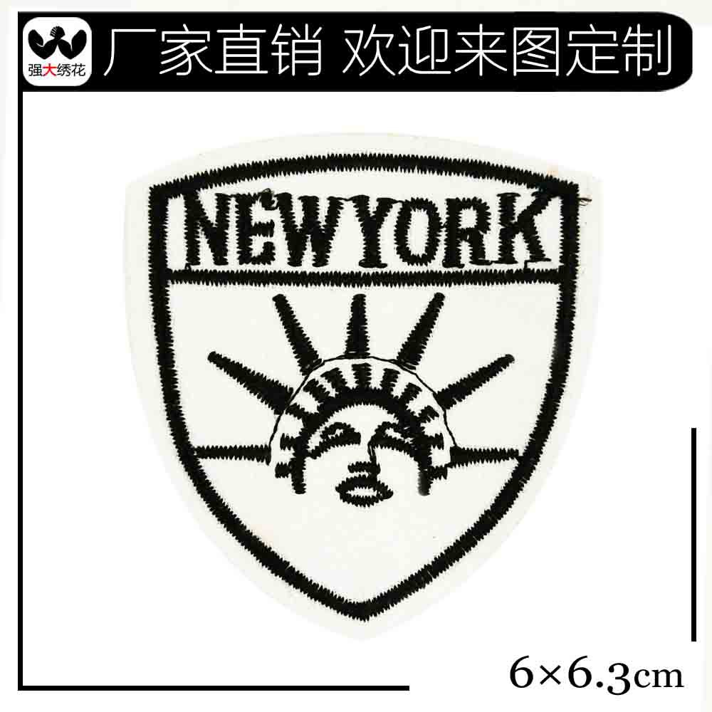 LOGO商标厂家直供 盾形自由女神NEW YORK布标 服饰装饰绣花章订制