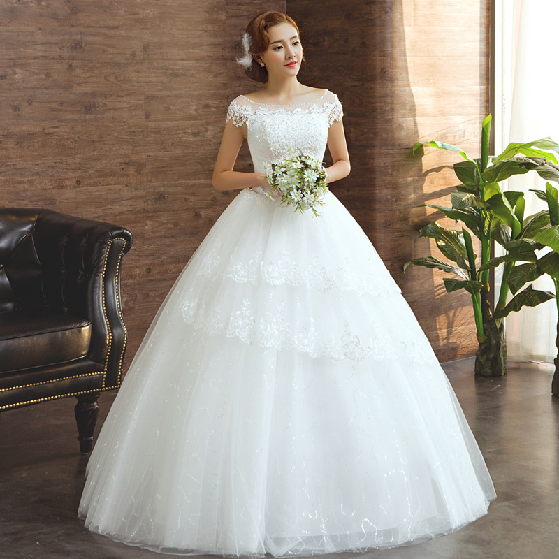 New round shoulders wedding dress Korean...