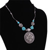 Fashionable turquoise pendant, metal necklace, European style, flowered