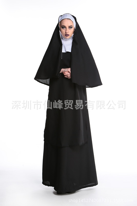 万圣节服饰成人修女服装cosplay化妆舞会女牧师圣母玛利亚演出服-阿里巴巴