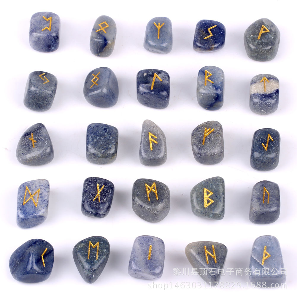 A Set Of 25 Natural Semi-precious Crystal Rune Stone Carvings display picture 5