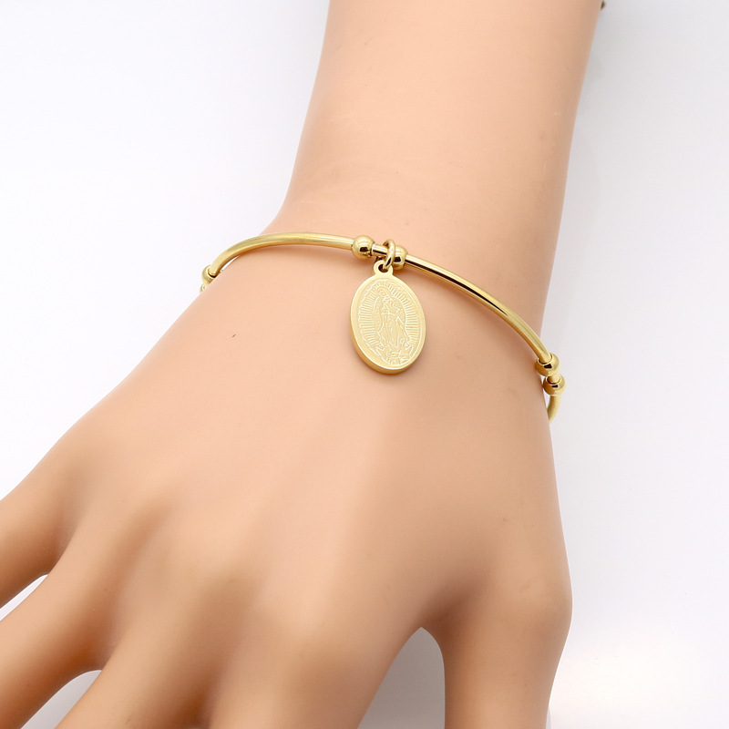 304 Stainless Steel, Titanium Steel Material Round Pattern Fashion Round 304 Stainless Steel Titanium Steel 18K Gold Plated Bangle In Bulk