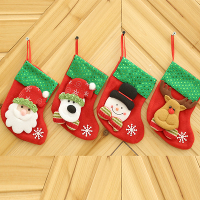 货源创意卡通亮片圣诞袜子礼物袋挂件圣诞树装饰品圣诞节儿童糖果袋批发