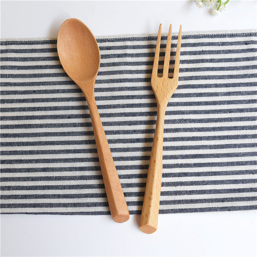 Japanese simple creative triangle handle wooden spoon and fork set fashionable wooden spoon and fork tableware