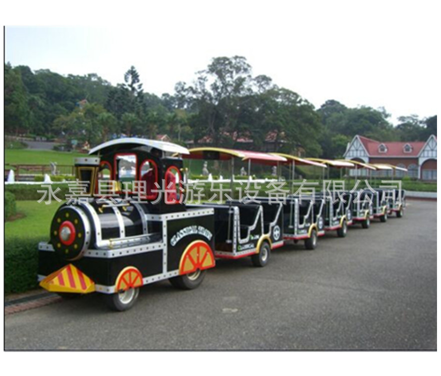 Electric train railed for amusement parks