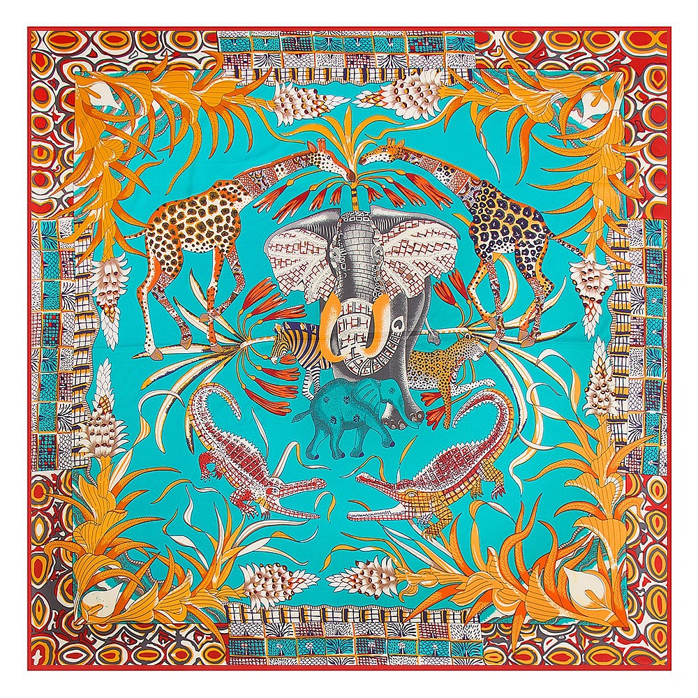 130cm Elephant Giraffe Ladies Twill Large Square Scarf Shawl Sunscreen Wholesale display picture 2