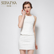 2024夏季品牌新款无袖两件套连衣裙气质OL欧美女装修身显瘦一步裙