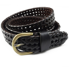 Young men and women, retro all-match woven belt, women's fine woven belt, genuine leather buckle, pure cowhide trousers, casual and trendy