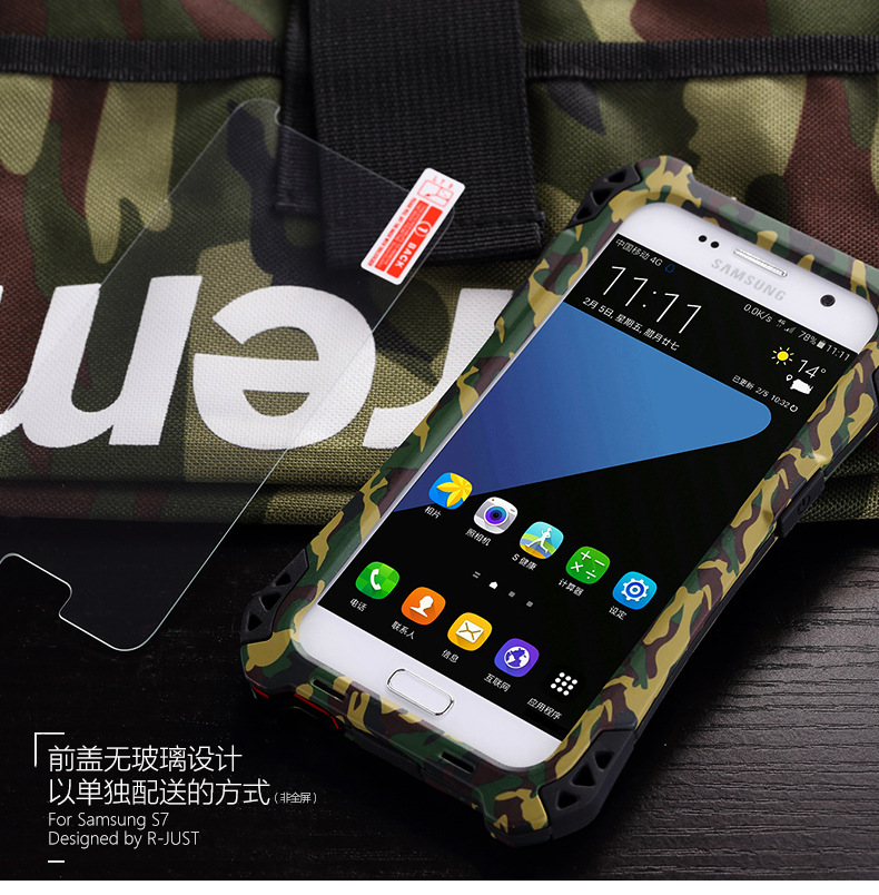 R-Just Amira Heavy Duty Dirtproof Shockproof Rainproof Aluminum Metal Bumper Carbon Fiber Back Cover Case for Samsung Galaxy S7 G9300/ S7 Edge G9350