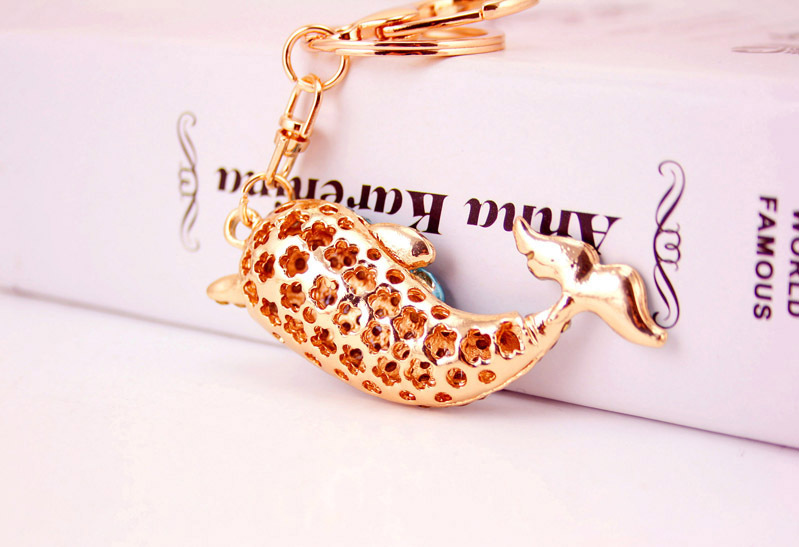 34g Weight Alloy, Metal Material Animal Pattern Unisex Gender Pink, Red, Blue, Black Color  Creative Cute Rhinestone Dolphin Keychain 16