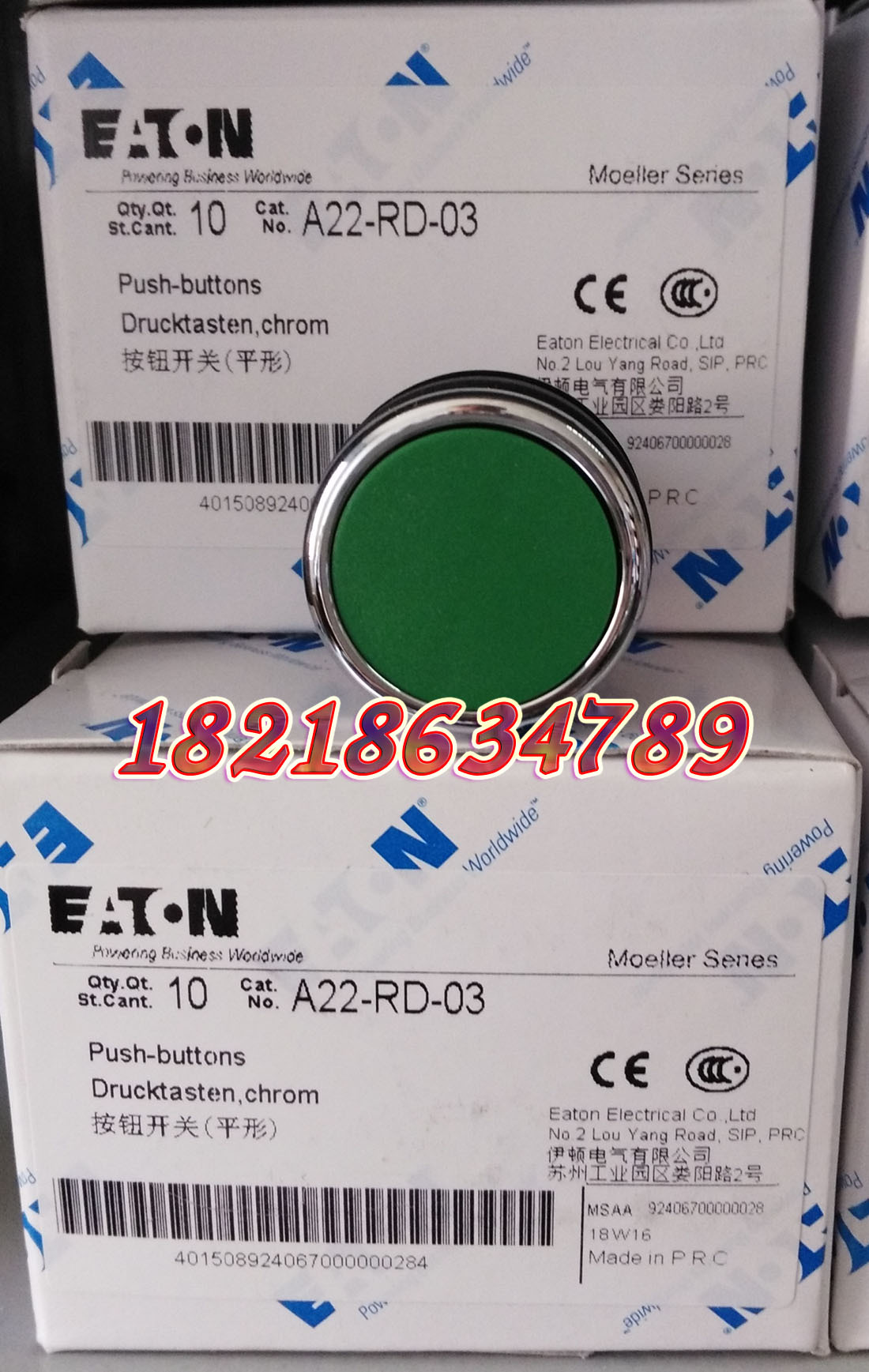 EATON MOELLER A22-RD-03 穆勒按钮头,绿色,正品现货